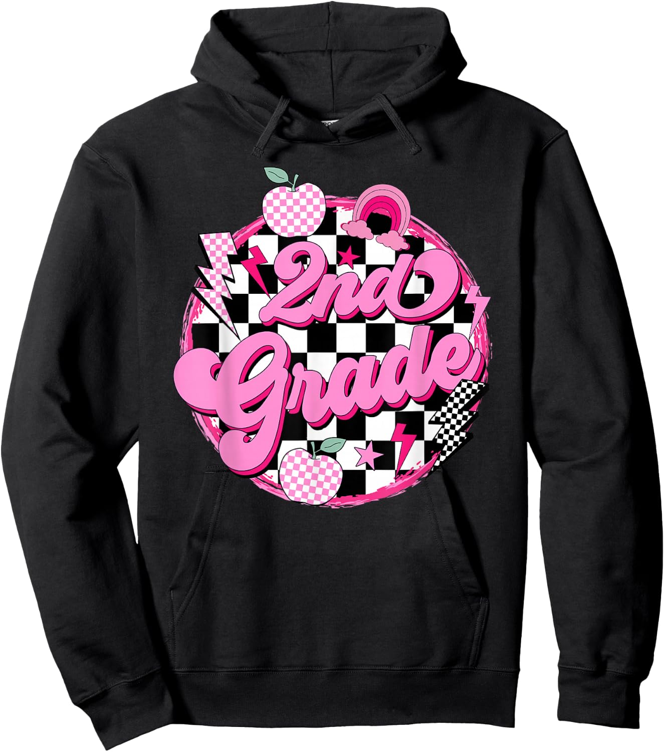 2nd Grade Teacher Women Retro Checkered First Day of School Hoodie - Hoodie | Black