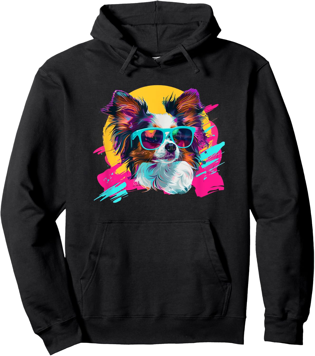 & Funny Retro Vintage 80s Papillon Dog Lover Hoodie - Hoodie | Black