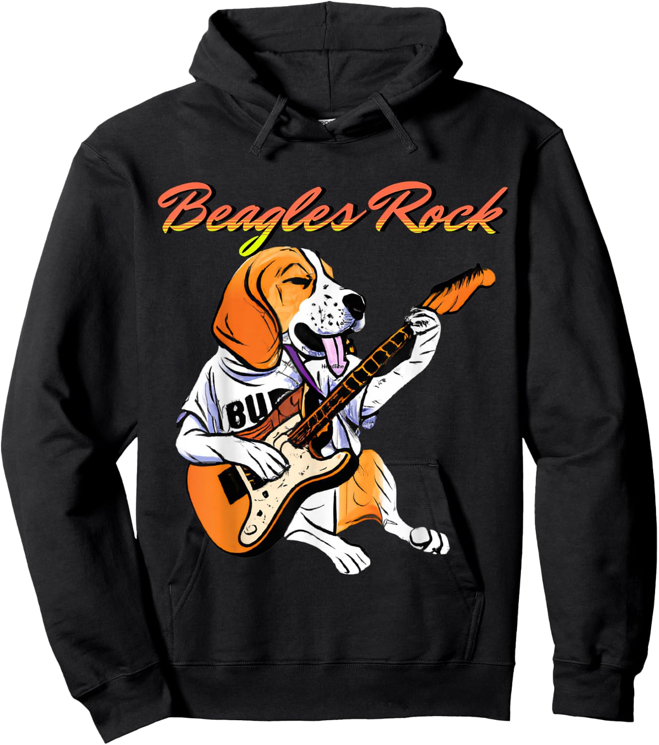 Cute Beagle Playing Guitar Rocks - Musical Pup for Dog Lover Women Hoodie - Hoodie | Black
