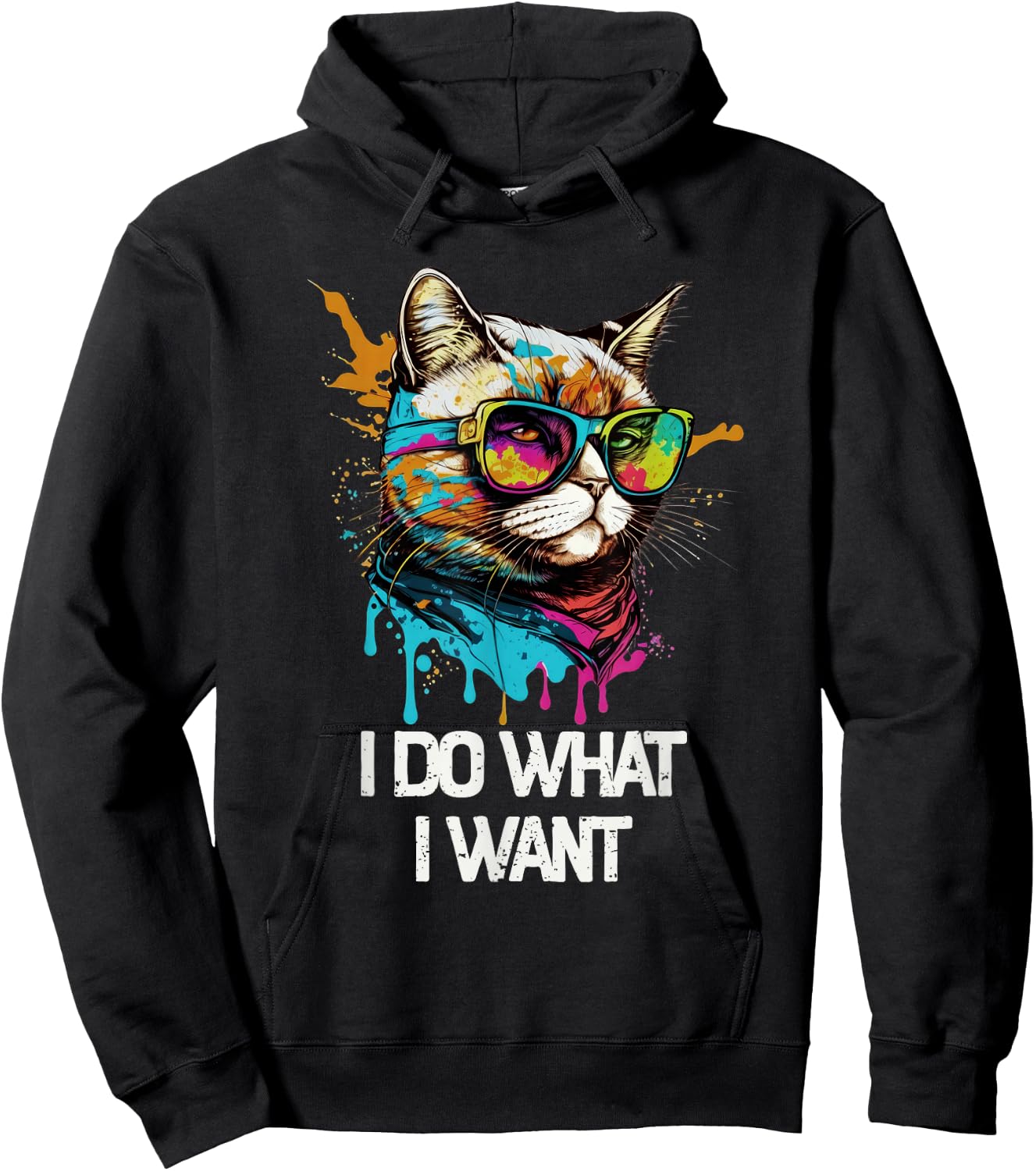 I Do What I Want Cat with Sunglasses Hoodie - Hoodie | Black