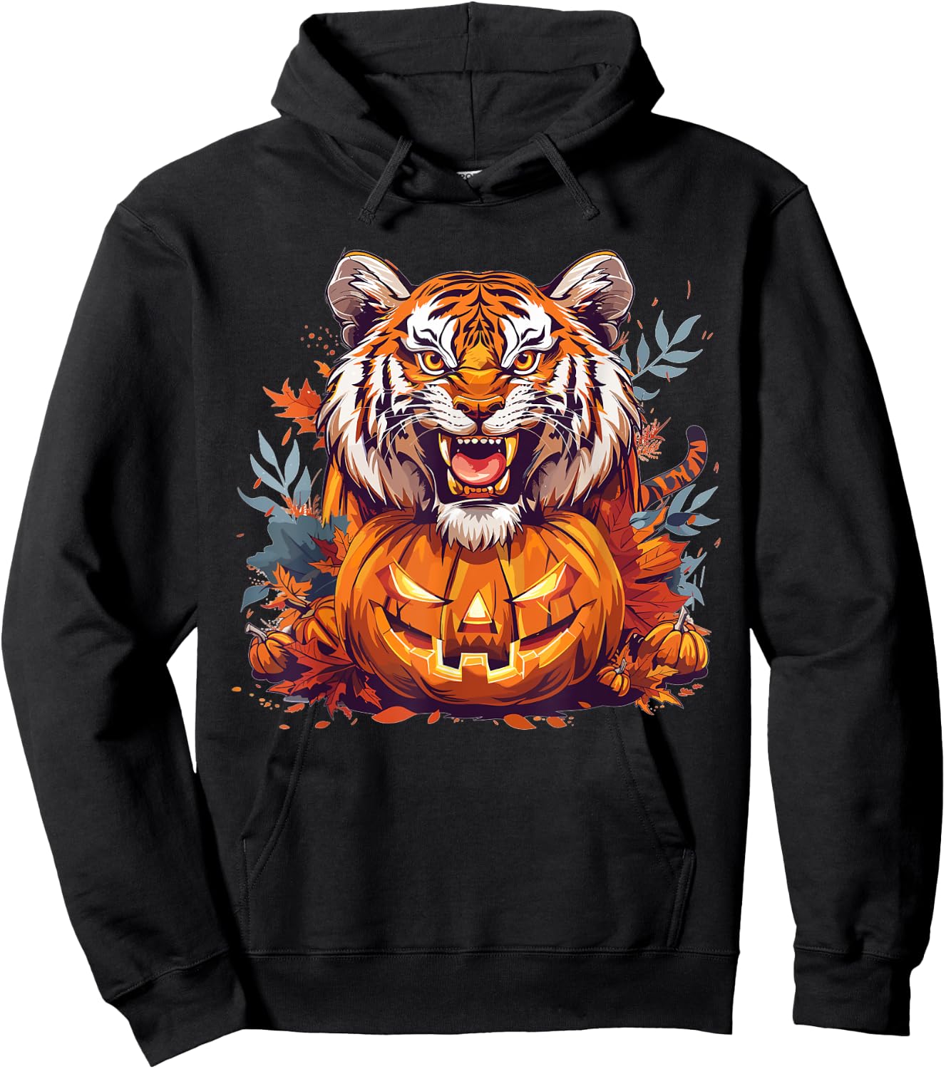 Cute Tiger With Pumpkin I Halloween Hoodie - Hoodie | Black