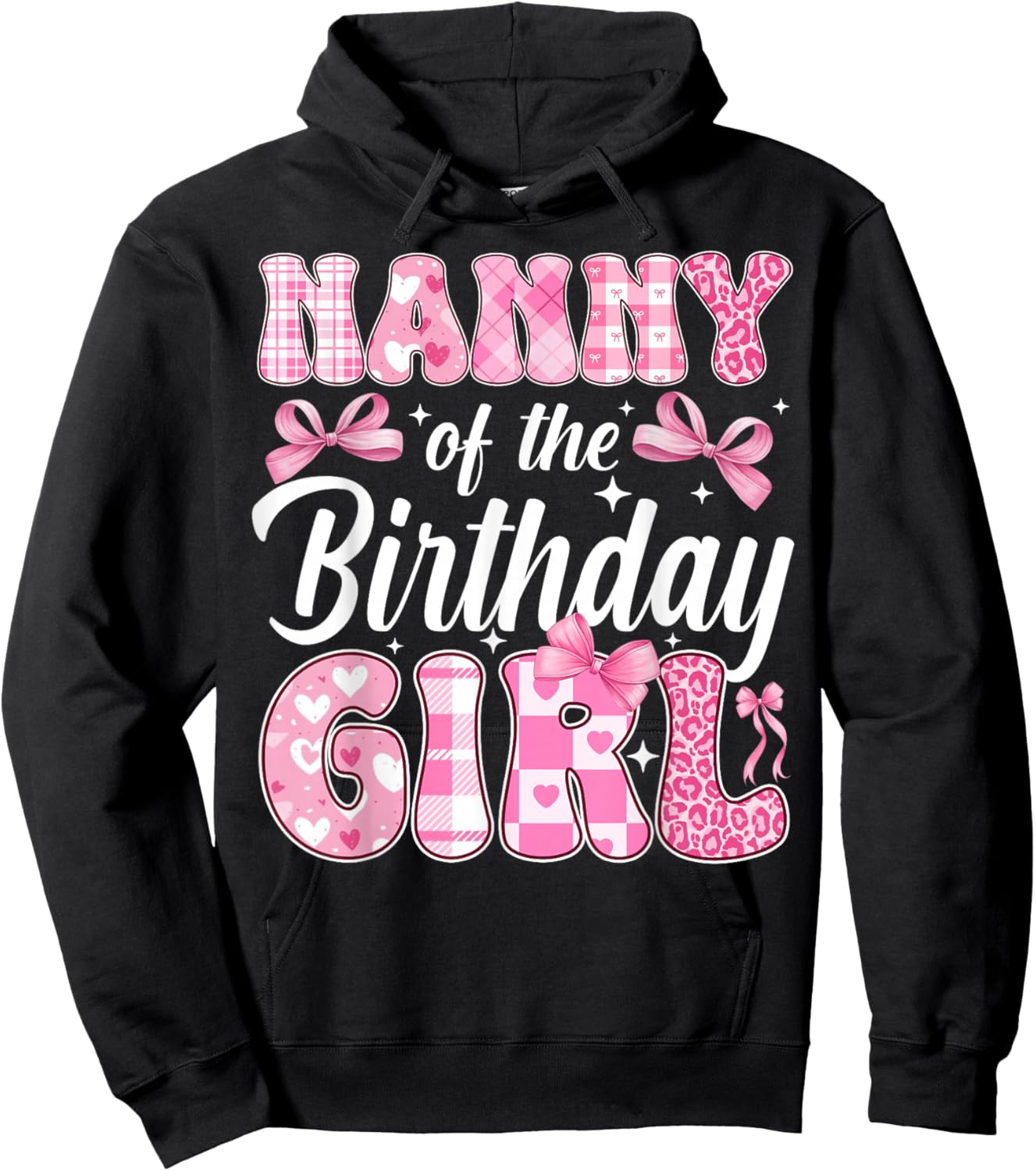 Nanny of The Birthday Girl Family Pink Coquette Bow Hoodie - Hoodie | Black