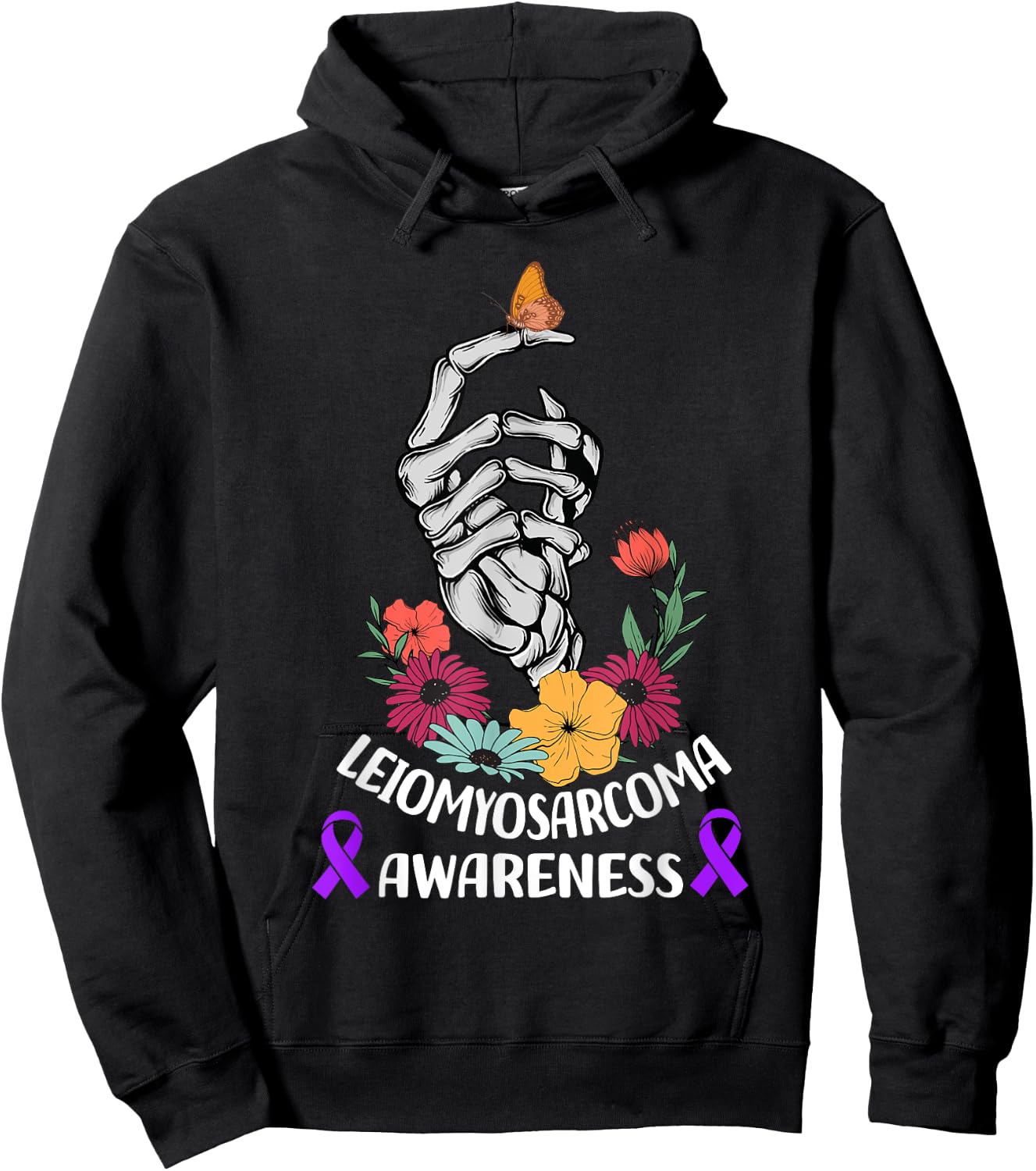 leiomyosarcoma Awareness Halloween Skeleton Hand Hoodie - Hoodie | Black