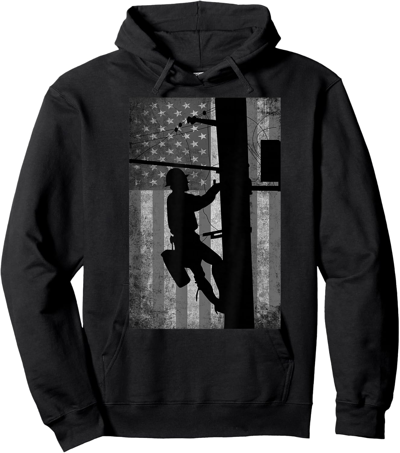 Lineman American Flag | Electric Cable Lineman Gift Hoodie - Hoodie | Black