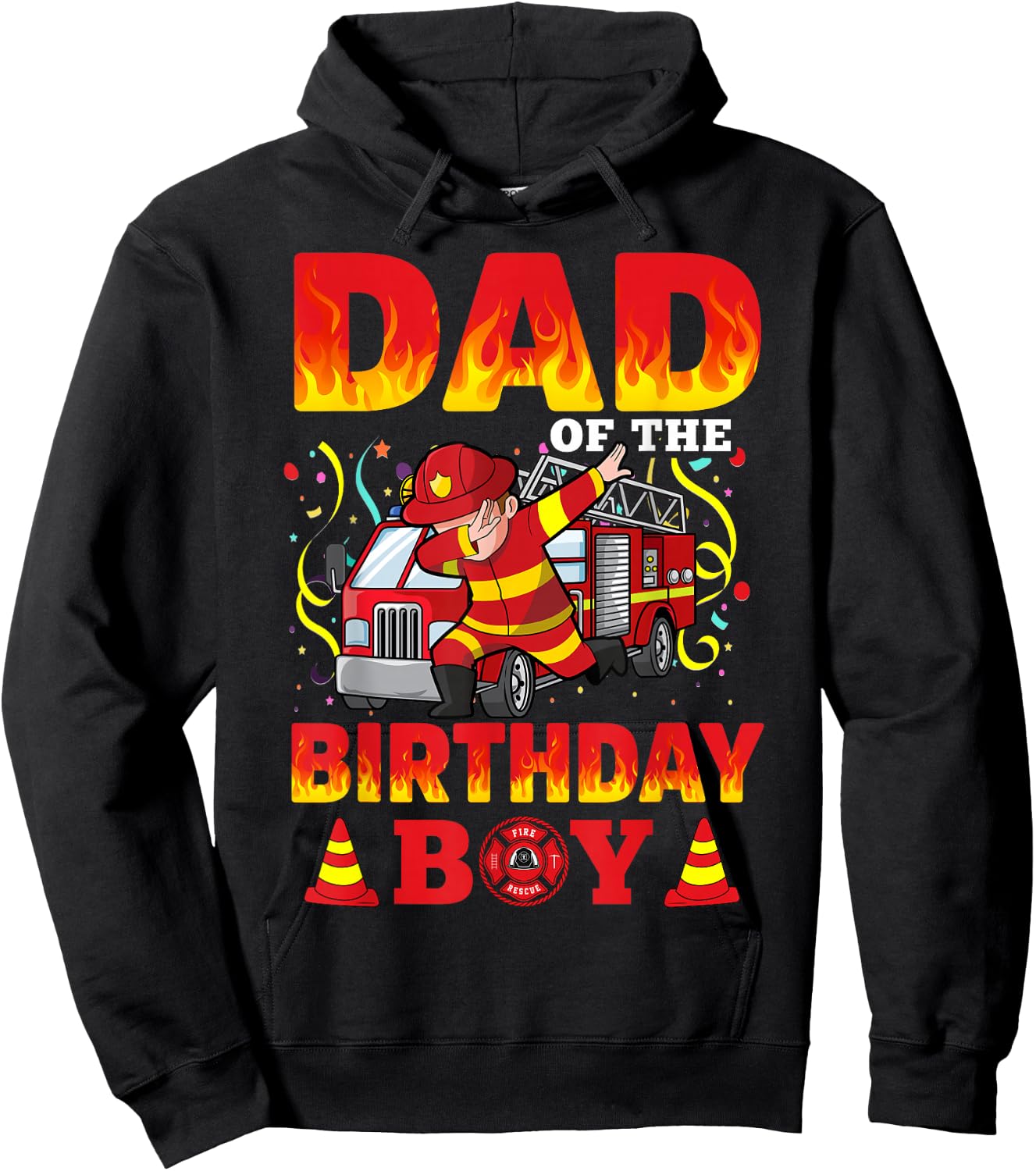 Dad Of The Birthday Boy Fire Truck Firefighter Boys Hoodie - Hoodie | Black