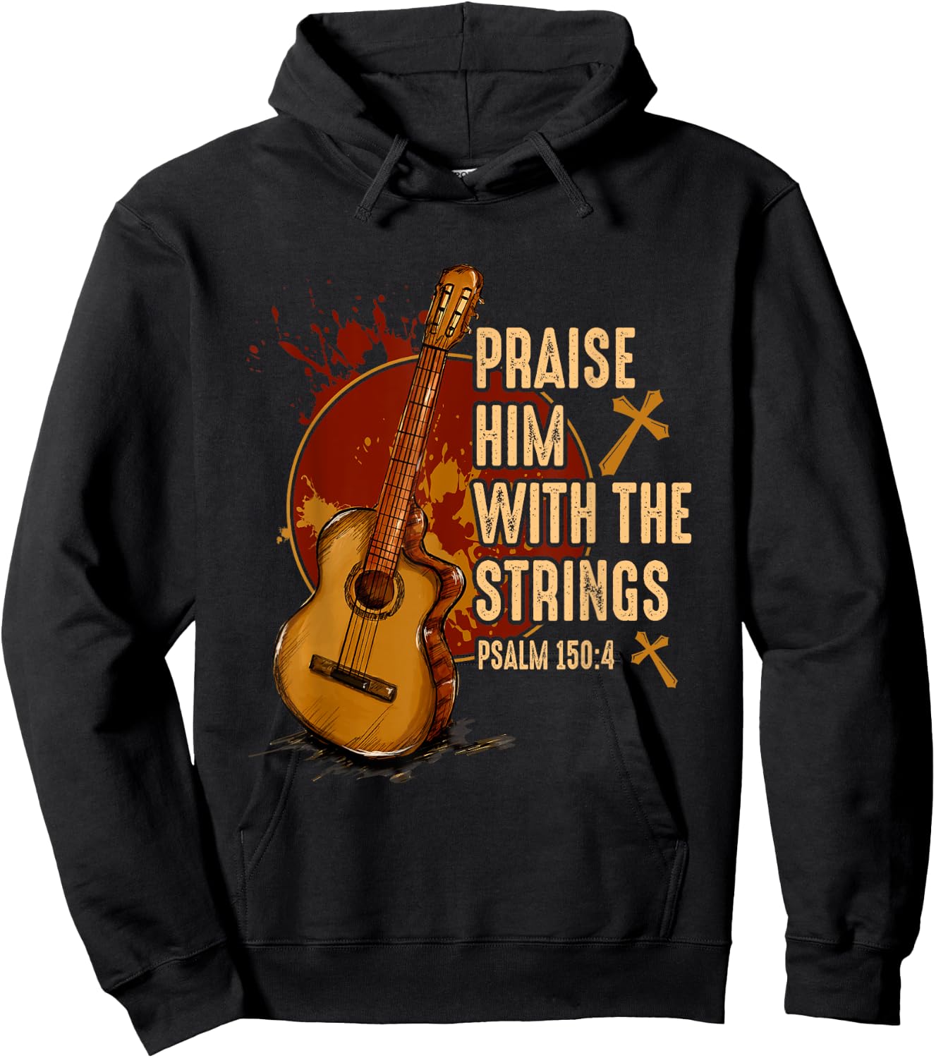 Praise Him With The Strings Jesus Acoustic Guitar Christian Hoodie - Hoodie | Black