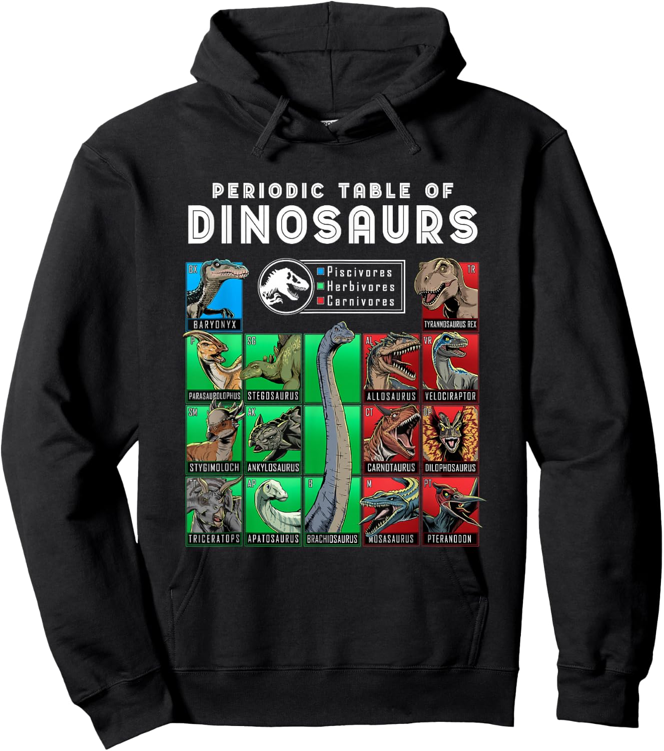Jurassic World Neon Colorful Periodic Table Of Dinosaurs Hoodie - Hoodie | Black