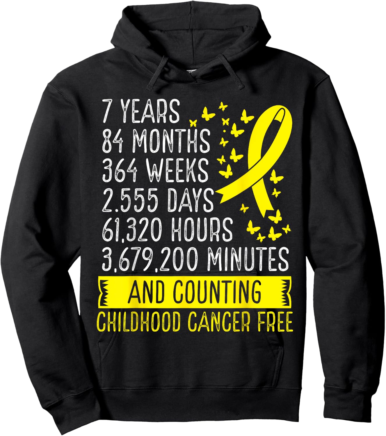 7 Years Childhood Cancer Free Awareness Ribbon Movement Hoodie - Hoodie | Black