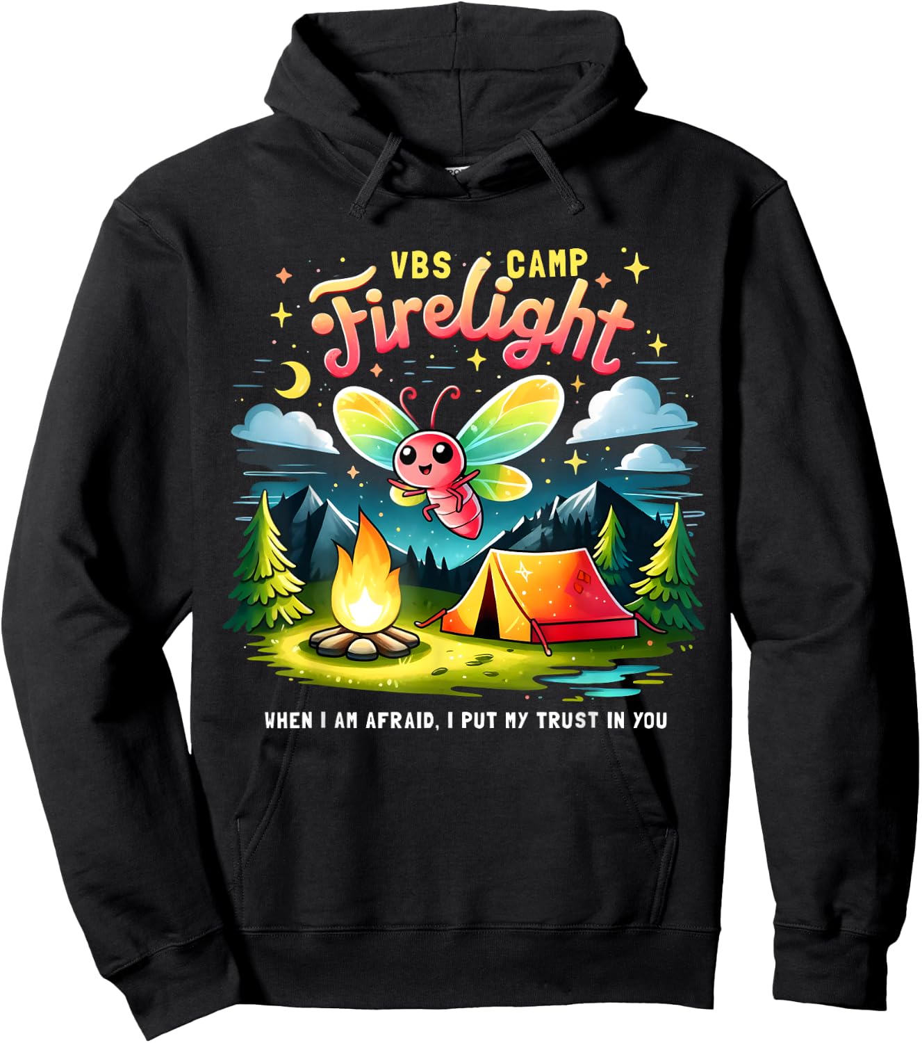 Camp Firelight VBS Camp Firework 2024 Vacation Bible School Hoodie - Hoodie | Black