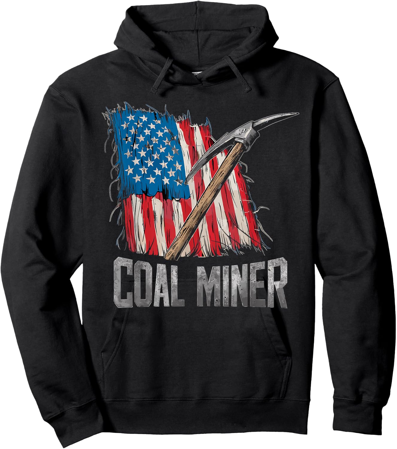 American USA Flag Coal Miner Mining Miners Carbon Coals Mine Men Hoodie - Hoodie | Black