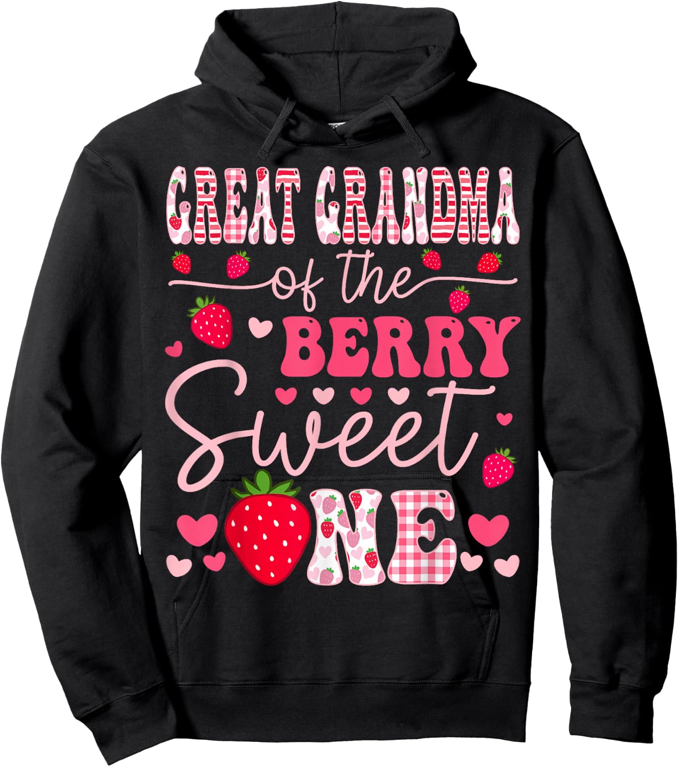 Great Grandma Of The Berry Sweet One Strawberry Groovy Hoodie - Hoodie | Black