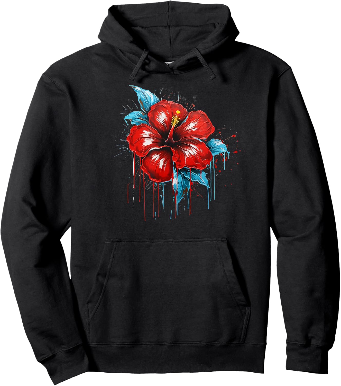 Red Hibiscus Funny Graffiti Trendy Cute Flower Fashion Hoodie - Hoodie | Black