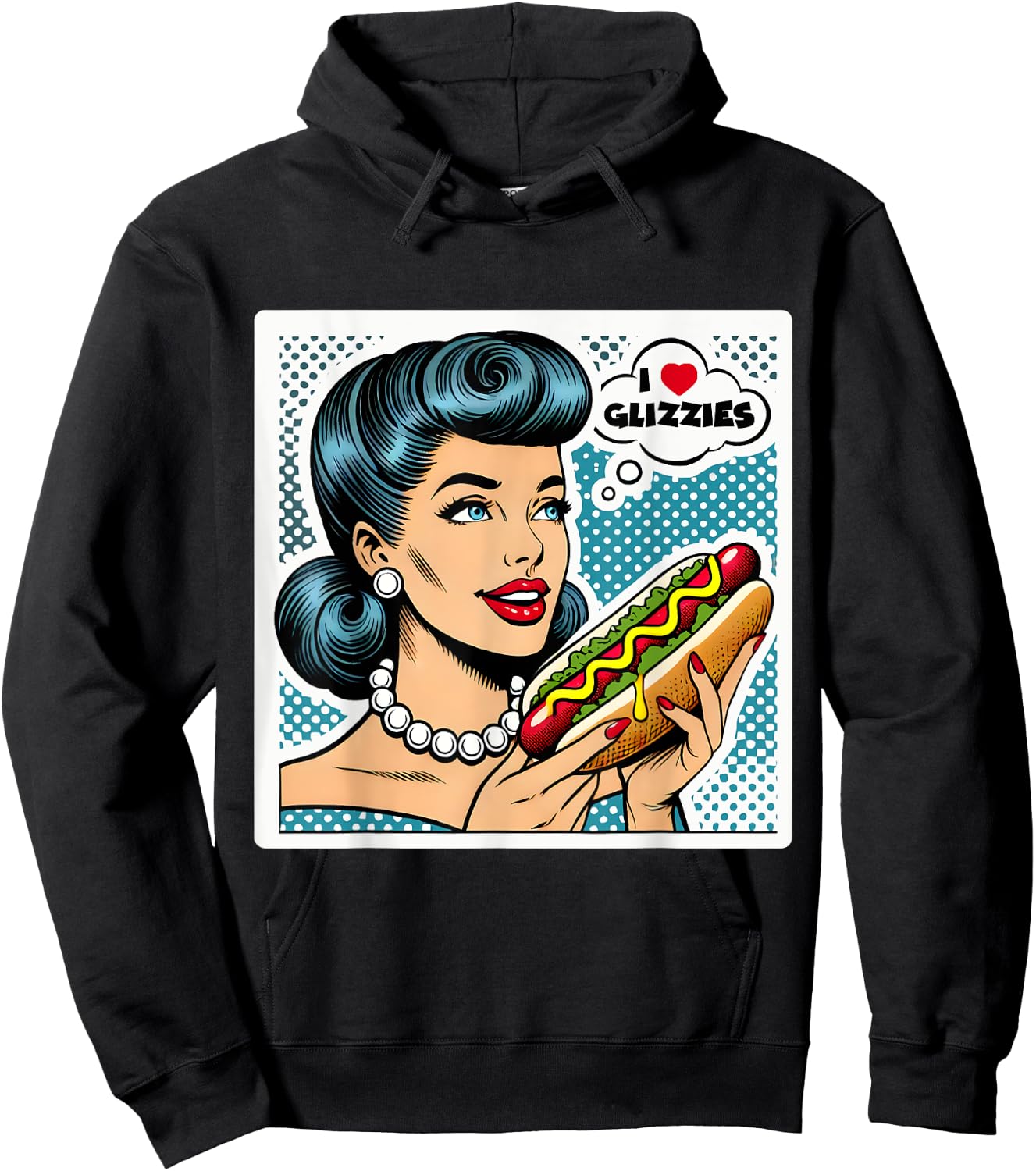 I Love Heart Big Glizzies Glizzy Gobbler Retro Pop Art Funny Hoodie - Hoodie | Black