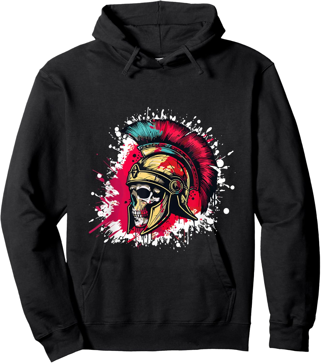 Spartan Skull Head With Helmet | Sparta Gladiator Warrior Hoodie - Hoodie | Black