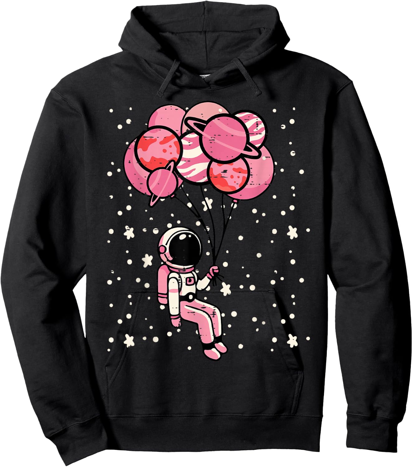 Astronaut Balloon Planets Space Galaxy Girls Kids Toddler Hoodie - Hoodie | Black