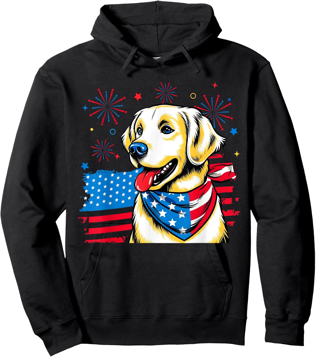 4th of July Golden Retriever American USA Flag Dog Patriotic Women Kids Men Hoodie - Hoodie | Black
