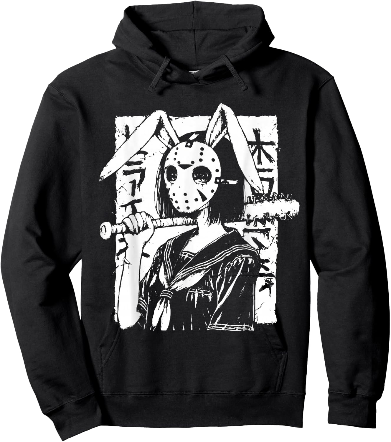 Creepy Horror Bunny Girl Anime Manga Alt Kawaii Harajuku Hoodie - Hoodie | Black