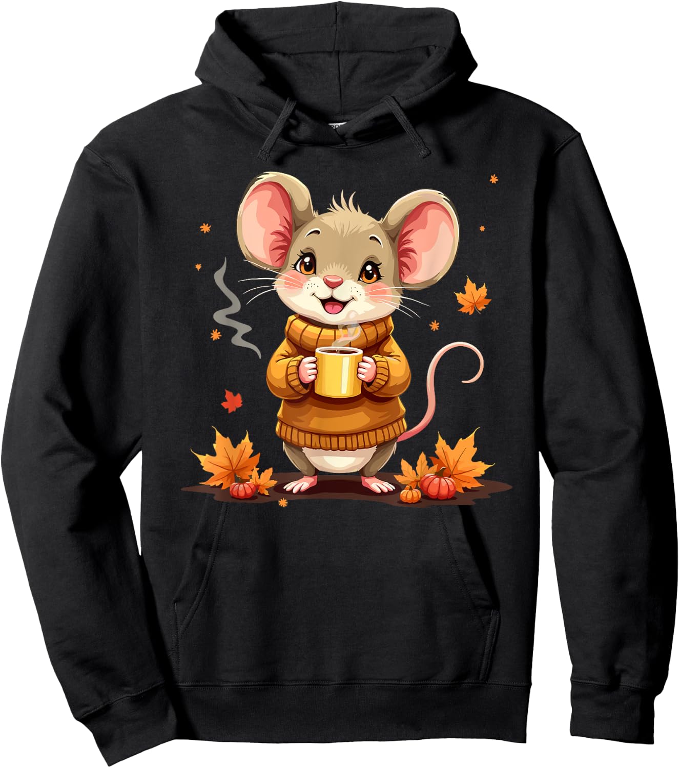 Cute Mouse With Sweater Autumn Graphic Hoodie - Hoodie | Black