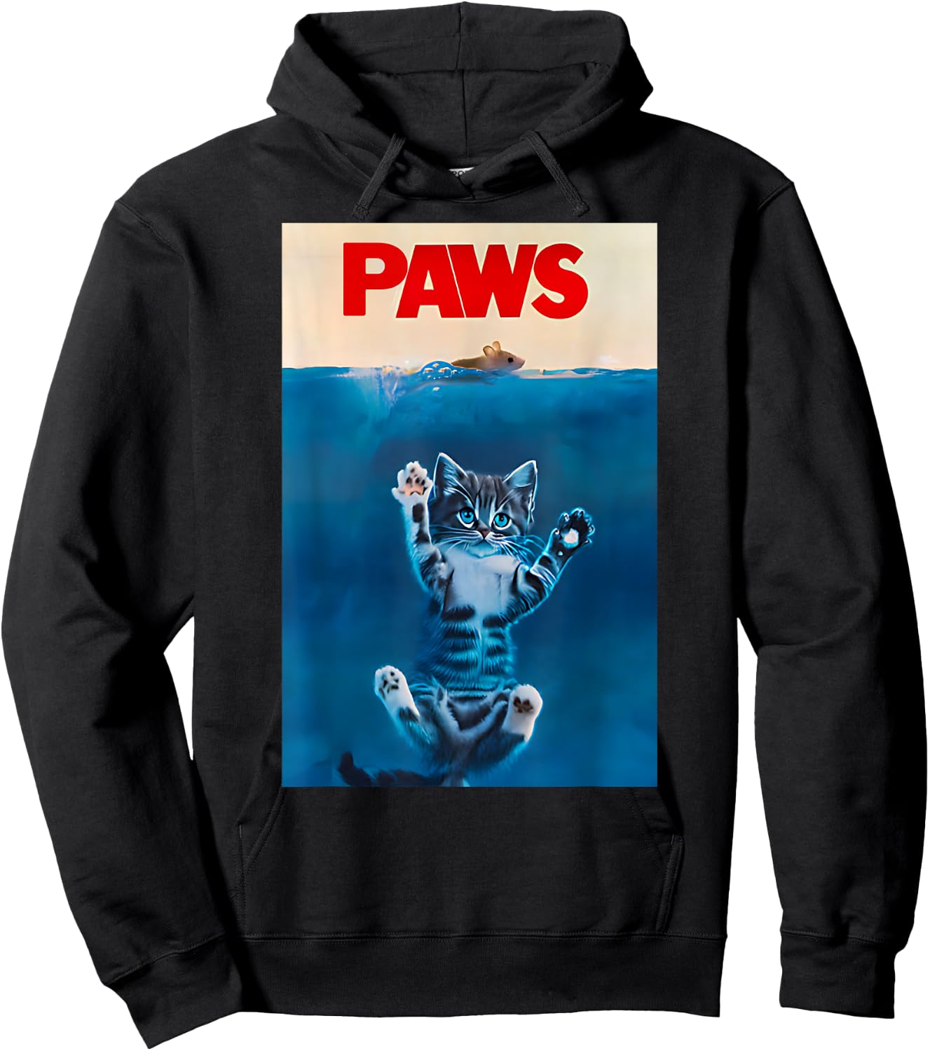 PAWS Parody Cat Lover Funny Kitten Shark Mouse Gift meow Men Women Girls Kids Hoodie - Hoodie | Black