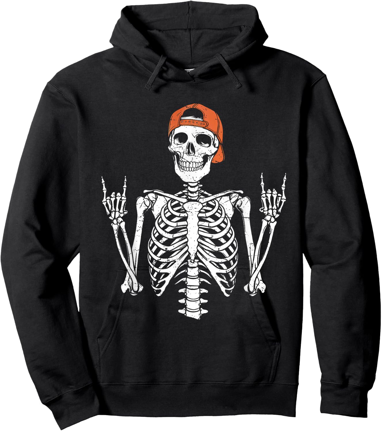 Rocker Skeleton Cap Skater Halloween Rock Boys Kids Hoodie - Hoodie | Black