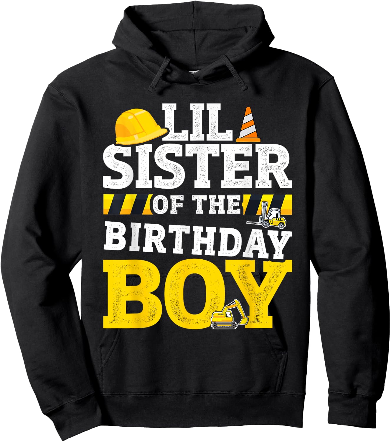 Lil sister birthday boy matching family construction party Hoodie - Hoodie | Black