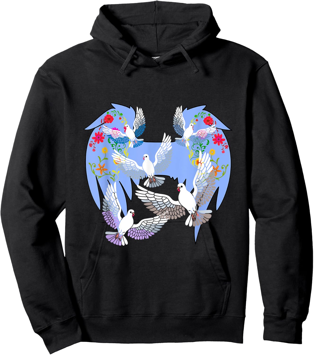 Angel Wings Doves Natural Flowers Peace Doves Peace Hoodie - Hoodie | Black