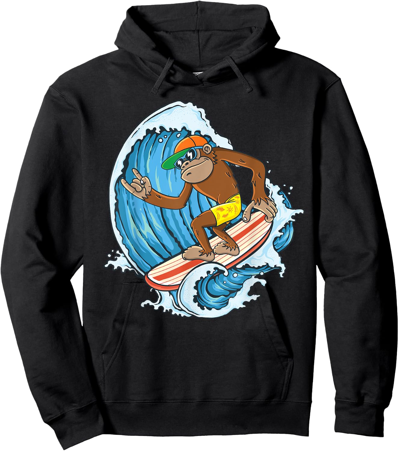 Retro Surfboard Boys Kids Surfboarders Cute Surfing Monkey Hoodie - Hoodie | Black