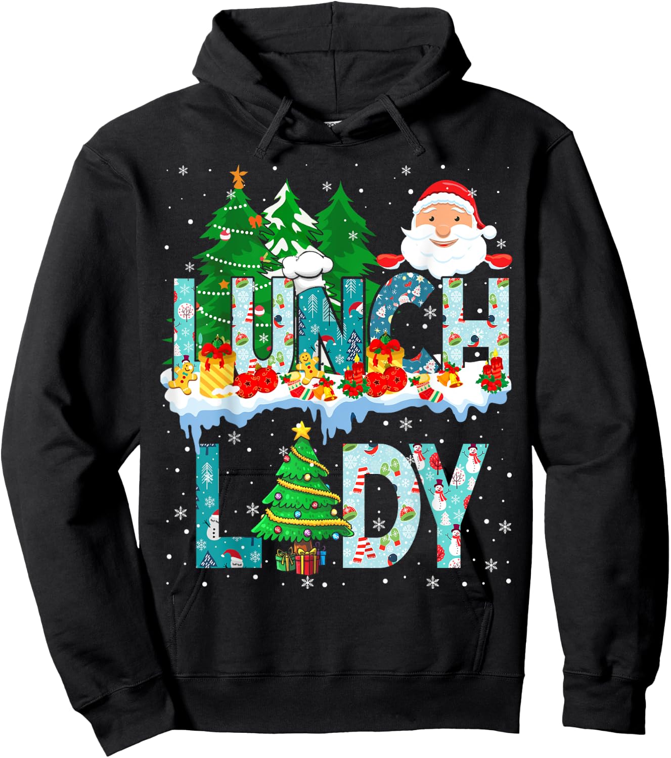 Lunch Lady Christmas Tree Santa Matching Xmas Lunch Lady Hoodie - Hoodie | Black