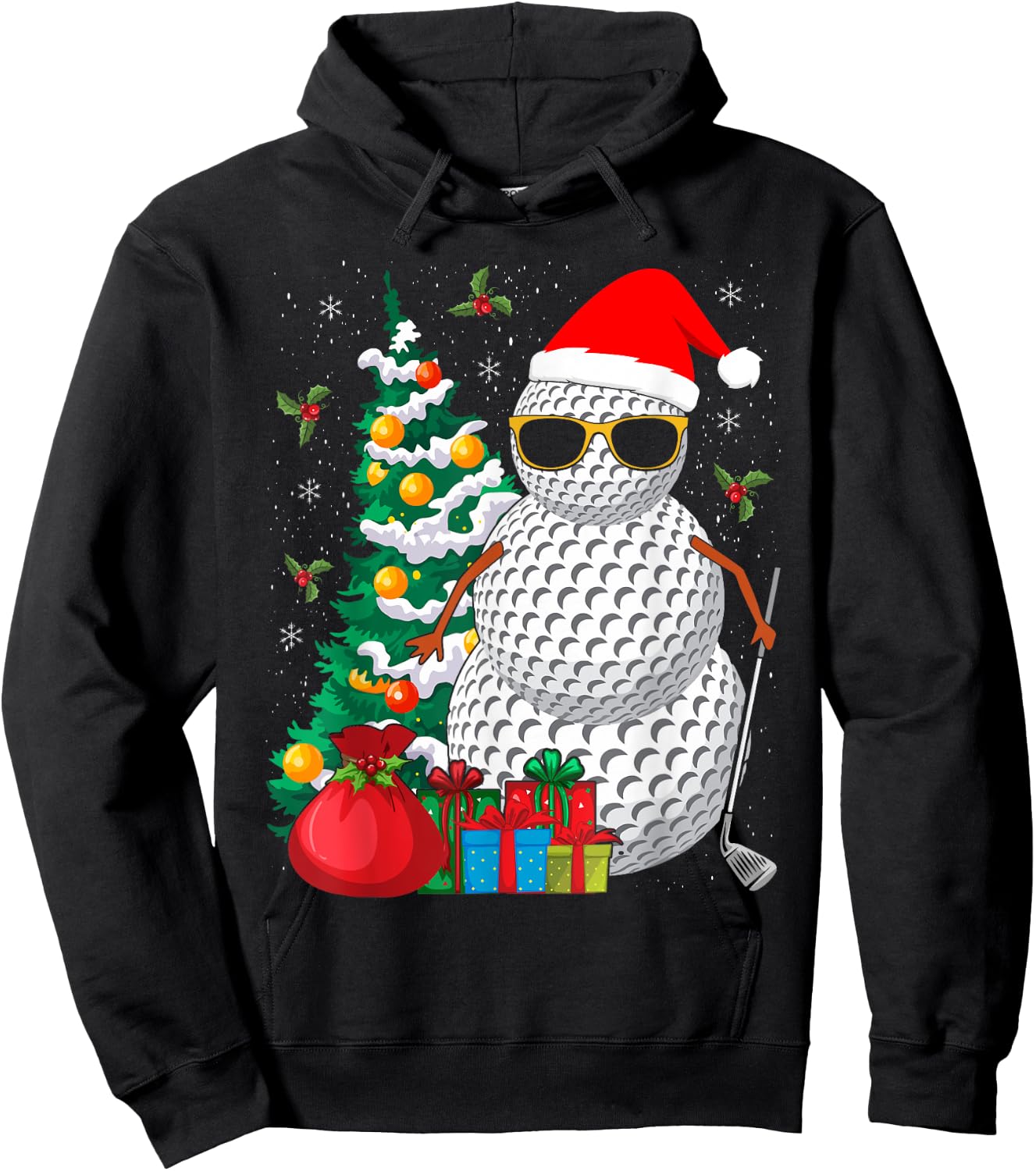 Santa Snowman Golf Ball Christmas Golfer Hoodie - Hoodie | Black