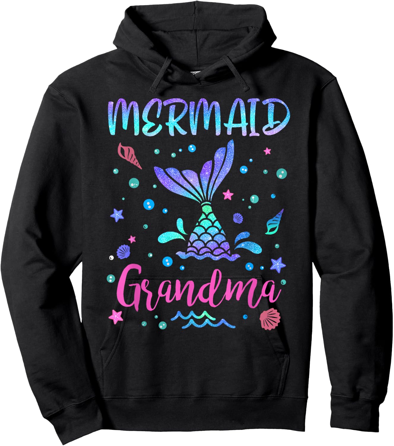 Birthday Mermaid Grandma Matching Family Bday Party Squad Hoodie - Hoodie | Black