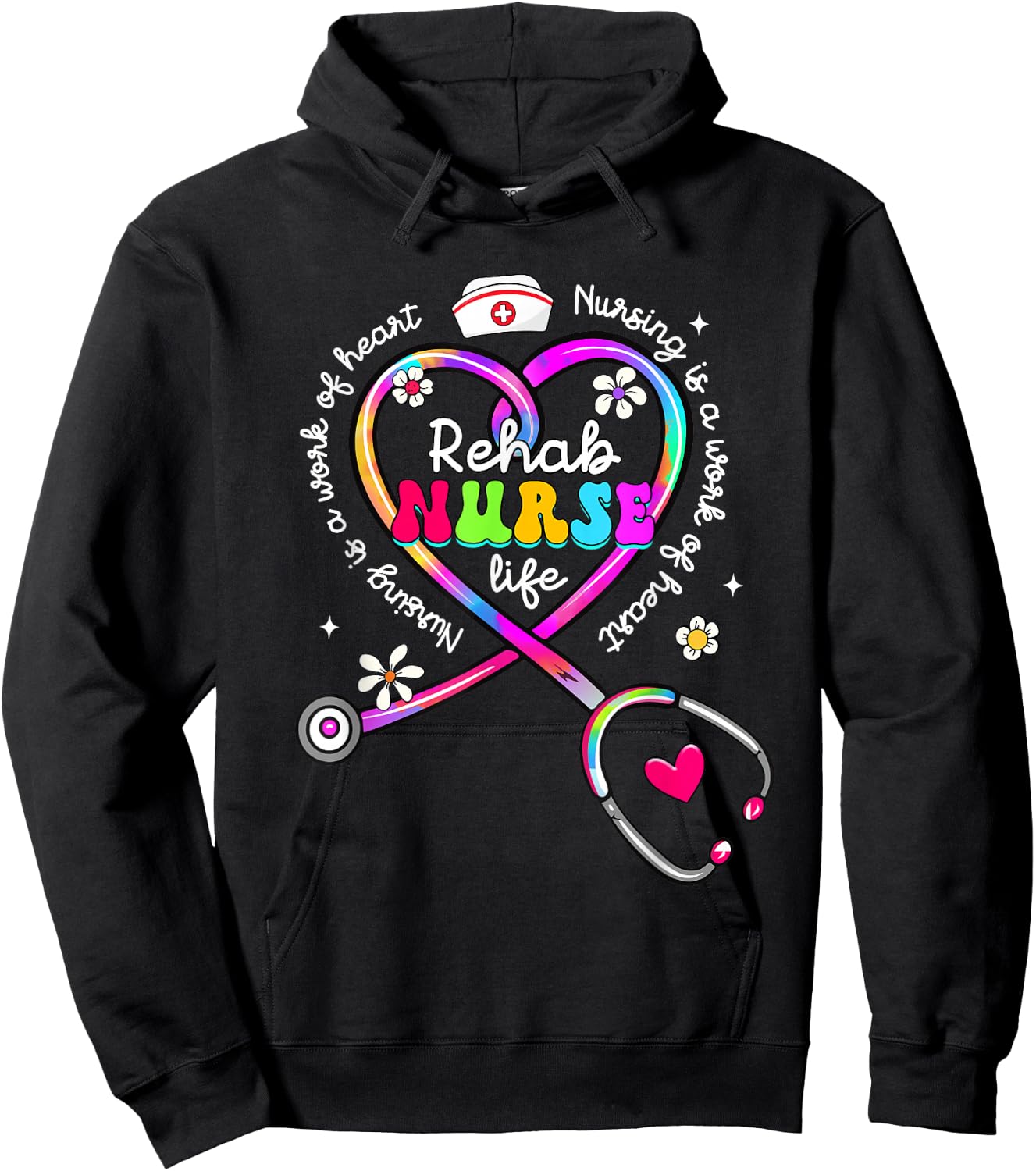Nursing Is A Work Of Heart Tie Dye Phlebotomy Life Gifts Hoodie - Hoodie | Black
