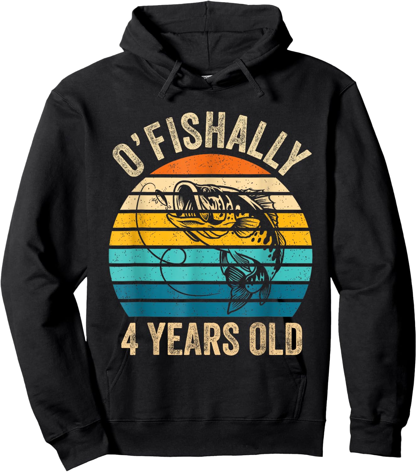Ofishally 4 Year Old Shirt 4th Birthday Vintage Fishing Hoodie - Hoodie | Black