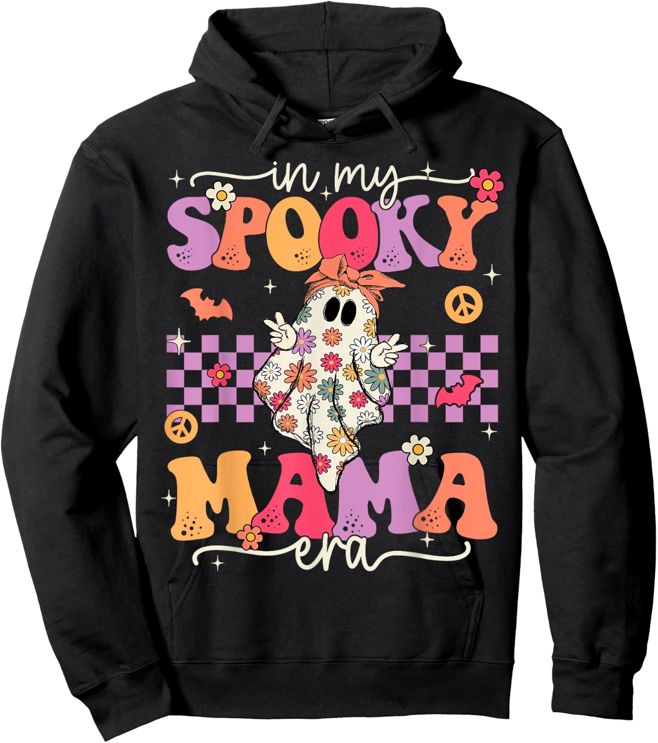 Groovy In My Spooky Mama Era Cute Retro Mom Halloween Ghost Hoodie - Hoodie | Black