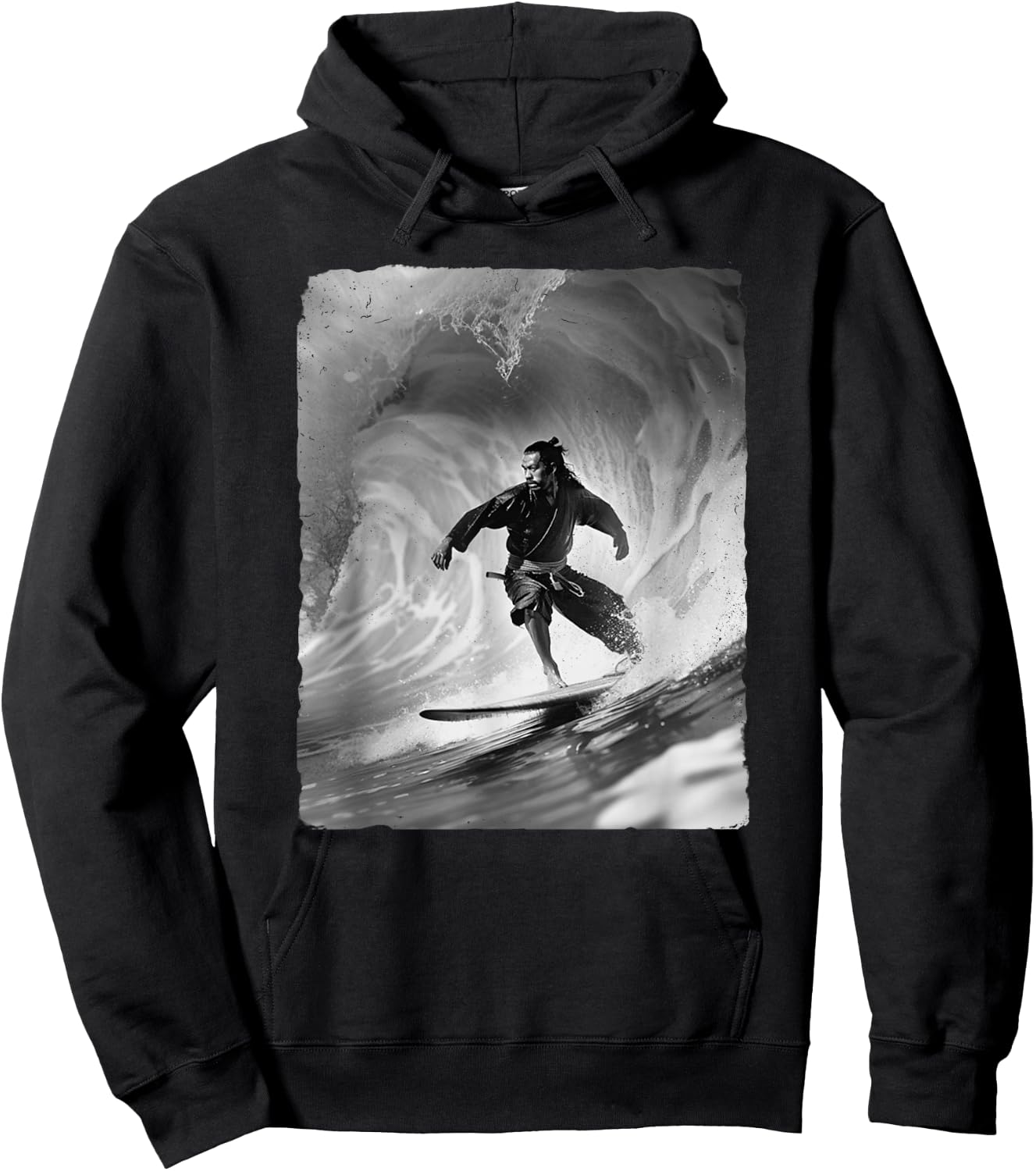 Samurai Surfing Ninja Surf Wave Japanese Summer Awesome Fun Women Kids Hoodie - Hoodie | Black