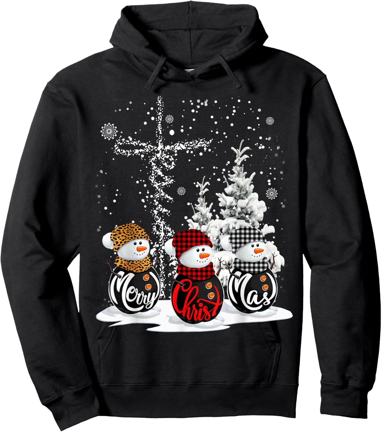 Merry Christmas Snowman Leopard Buffalo Red Plaid Men Women Hoodie - Hoodie | Black