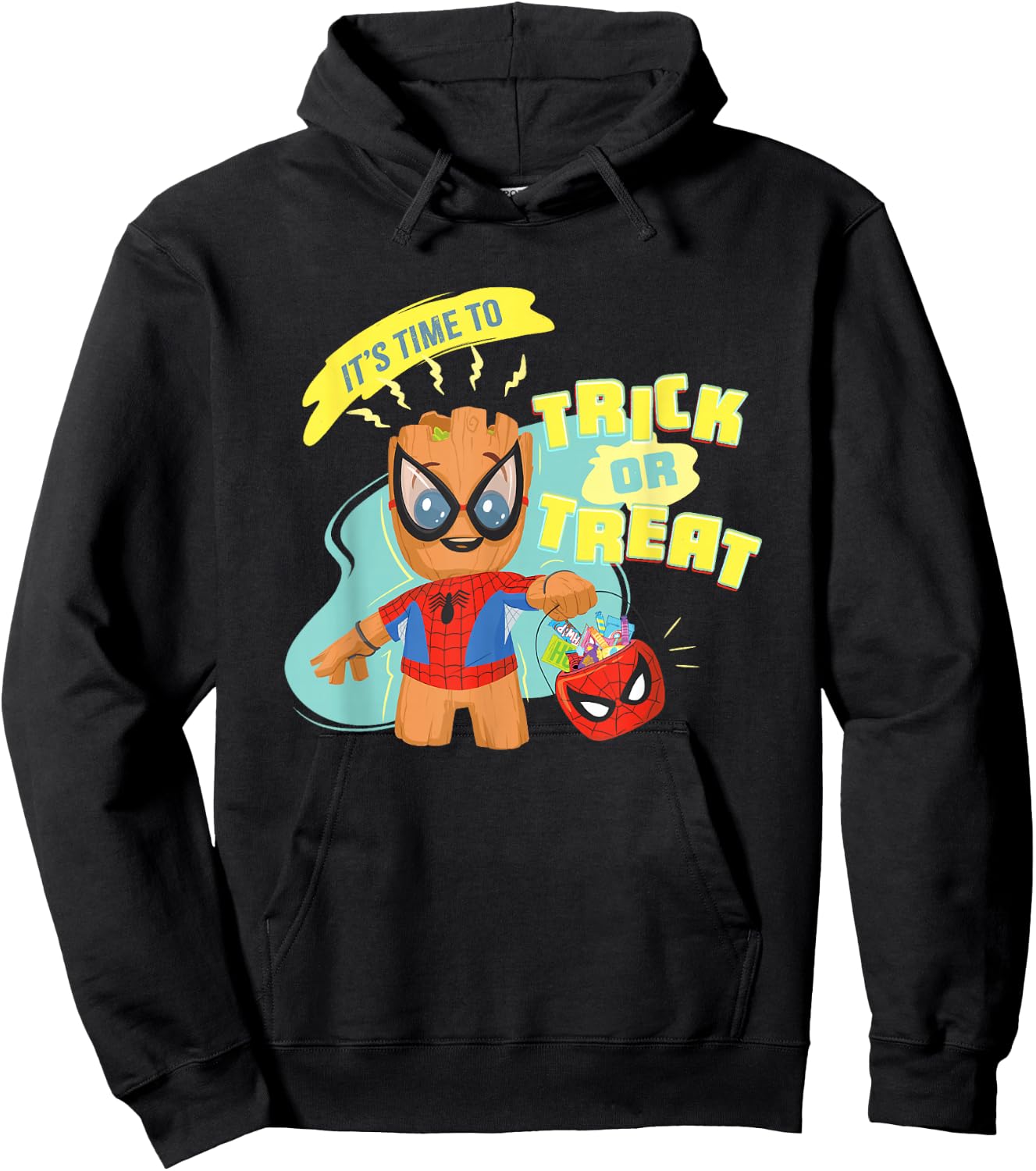 Marvel Classic Halloween Time To Trick Or Treat Baby Groot Hoodie - Hoodie | Black