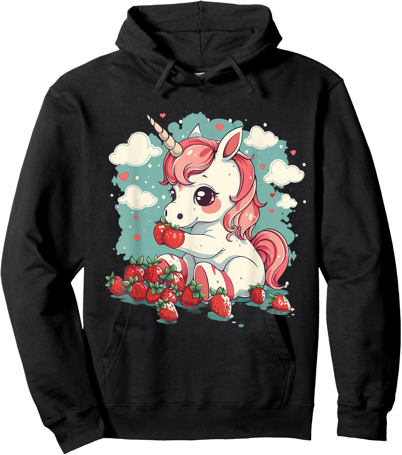 Strawberry Unicorn Cute Strawberries Fruit Animal Lover Hoodie - Hoodie | Black