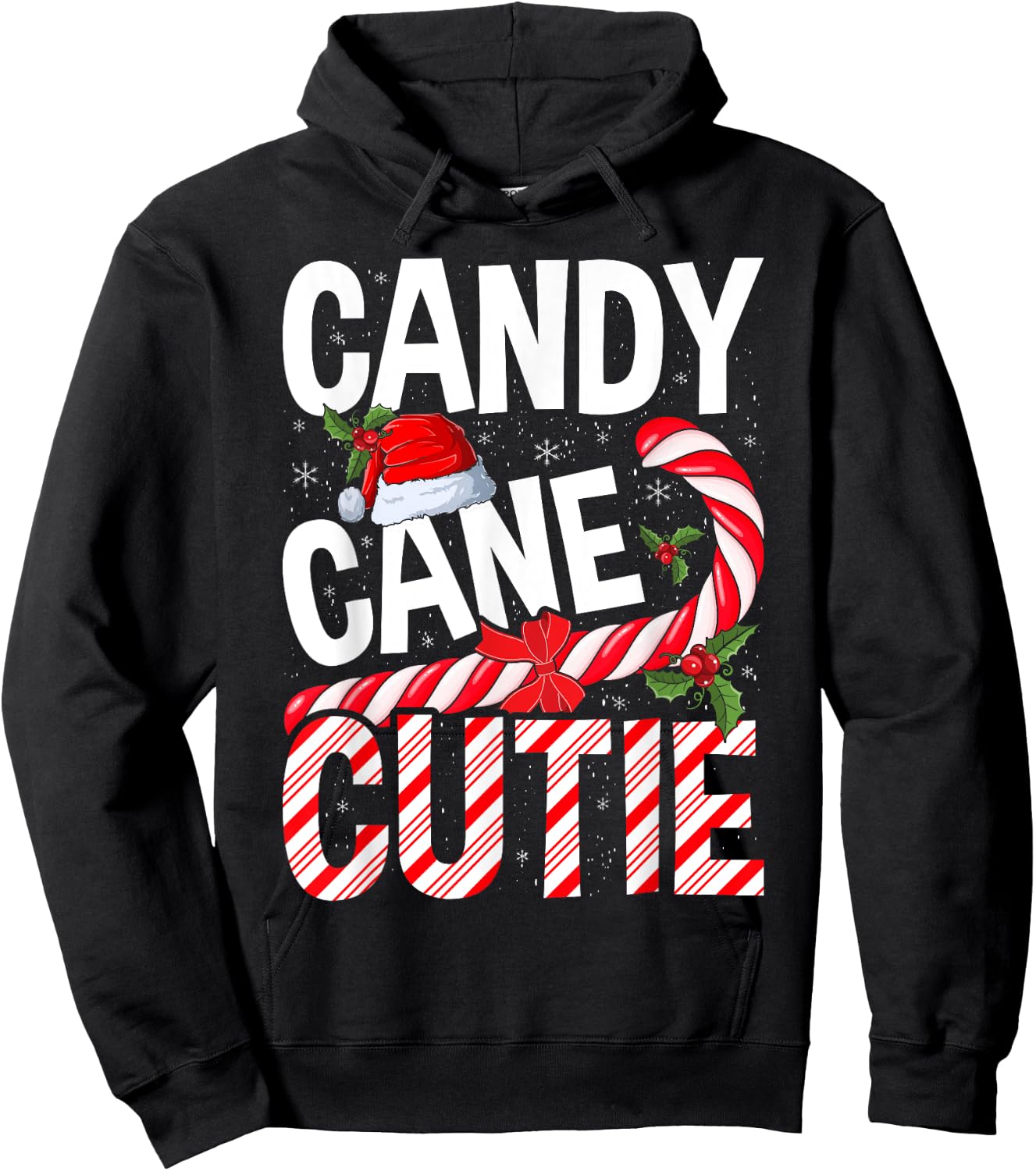 Candy Cane Cutie Christmas Xmas Women Girls Kids Toddler Hoodie - Hoodie | Black