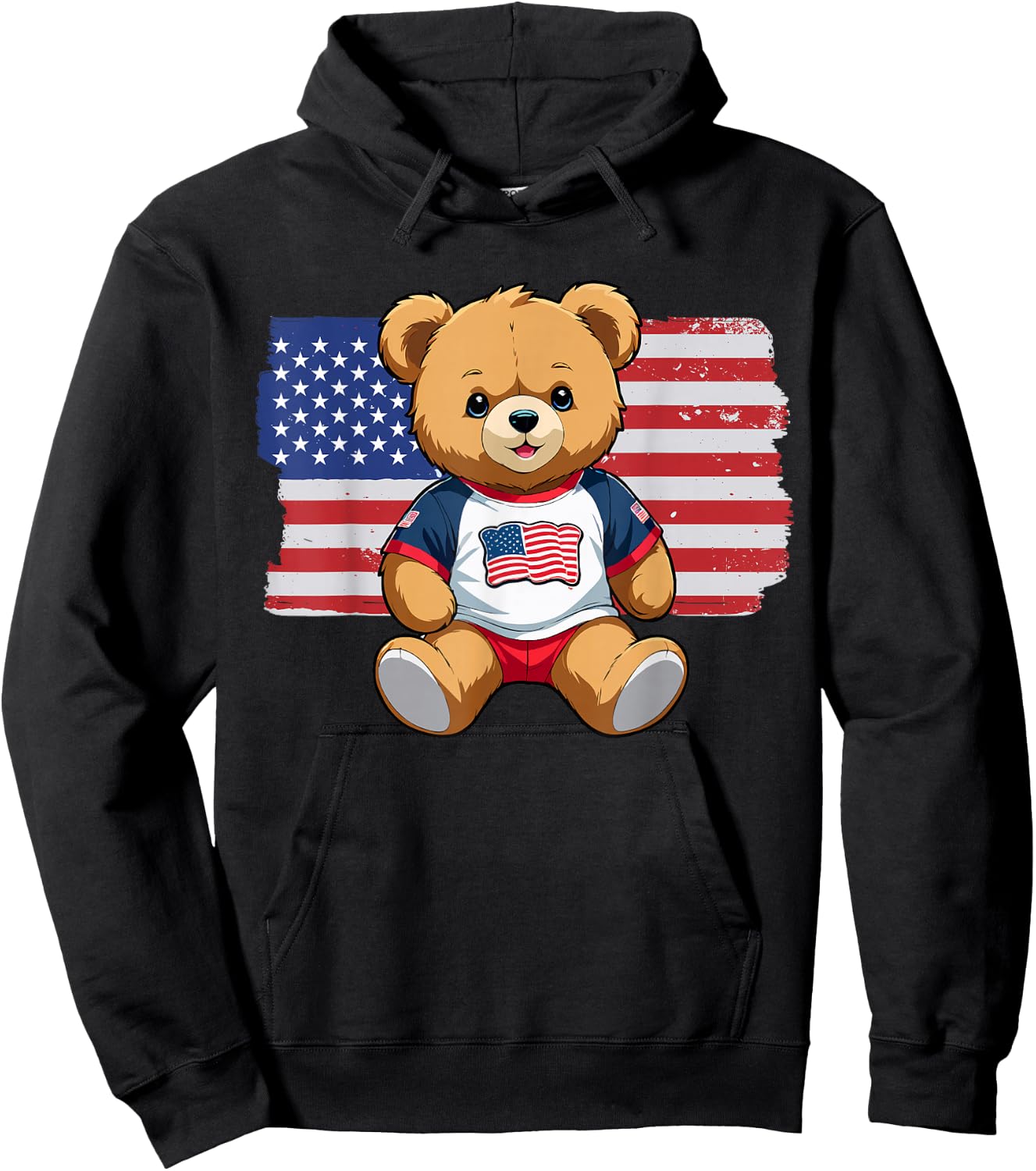 America US Flag Teddy Bear Patriot Hoodie - Hoodie | Black