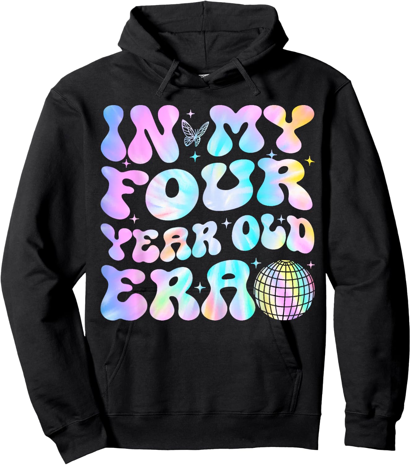 Groovy In My Four Year Old Era Girl 4th Birthday 4 Yrs Old Hoodie - Hoodie | Black