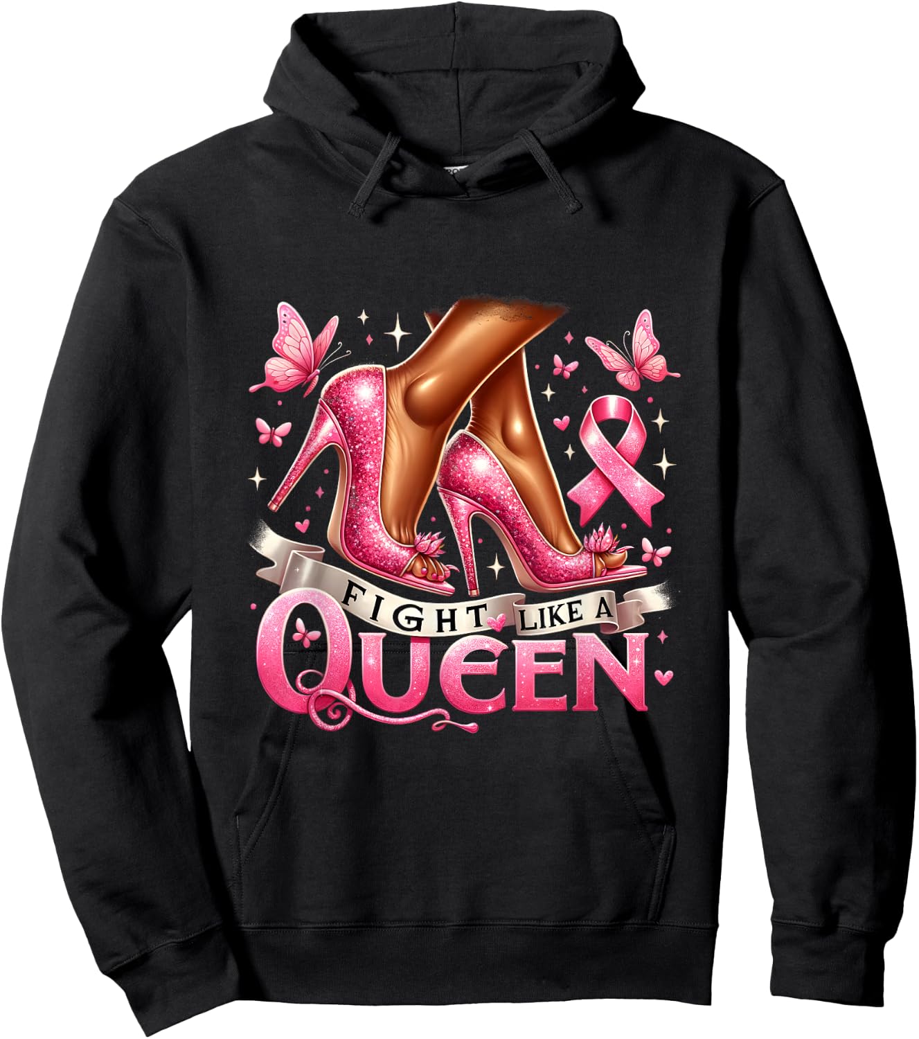 Black Queen Woman Fight Like A Queen Breast Cancer Awareness Hoodie - Hoodie | Black