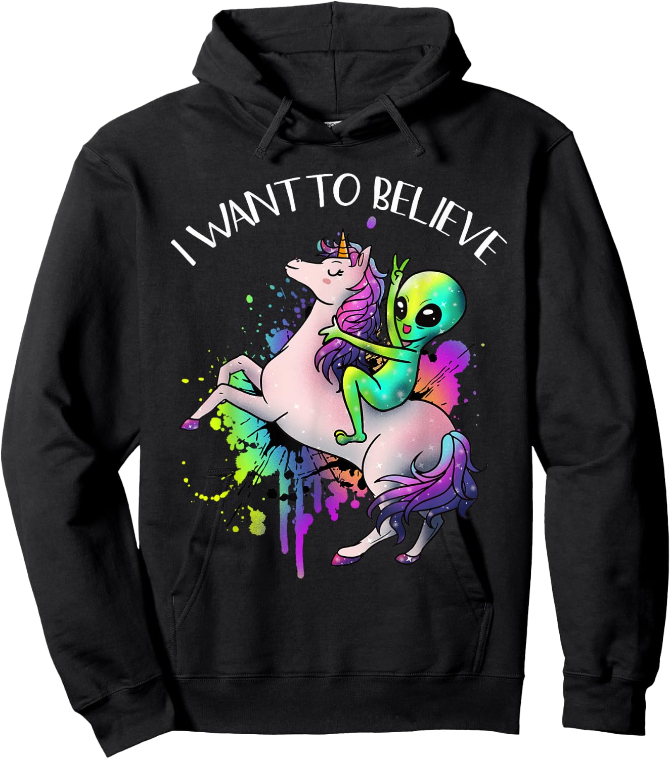 I Want To Believe Unicorn Alien Horn Extraterrestrial Gift Hoodie - Hoodie | Black