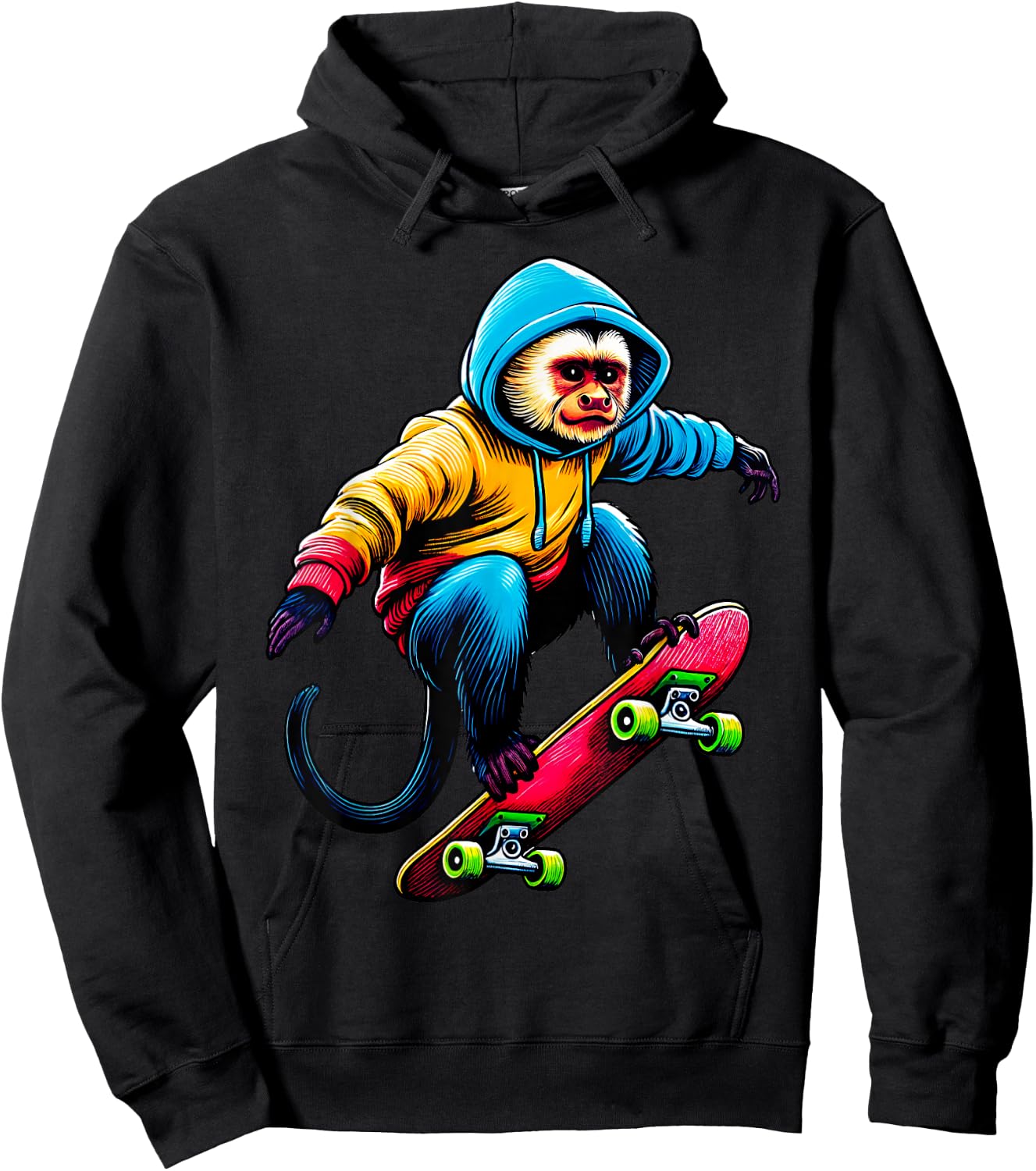 Cool Funky Capuchin Monkey Skateboarding Illustration Art Hoodie - Hoodie | Black