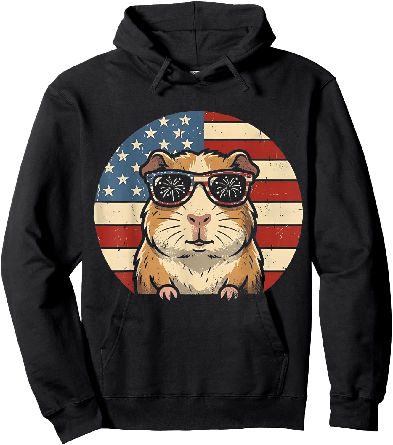 Retro Guinea Pig 4th of July America Funny Independence Day Hoodie - Hoodie | Black
