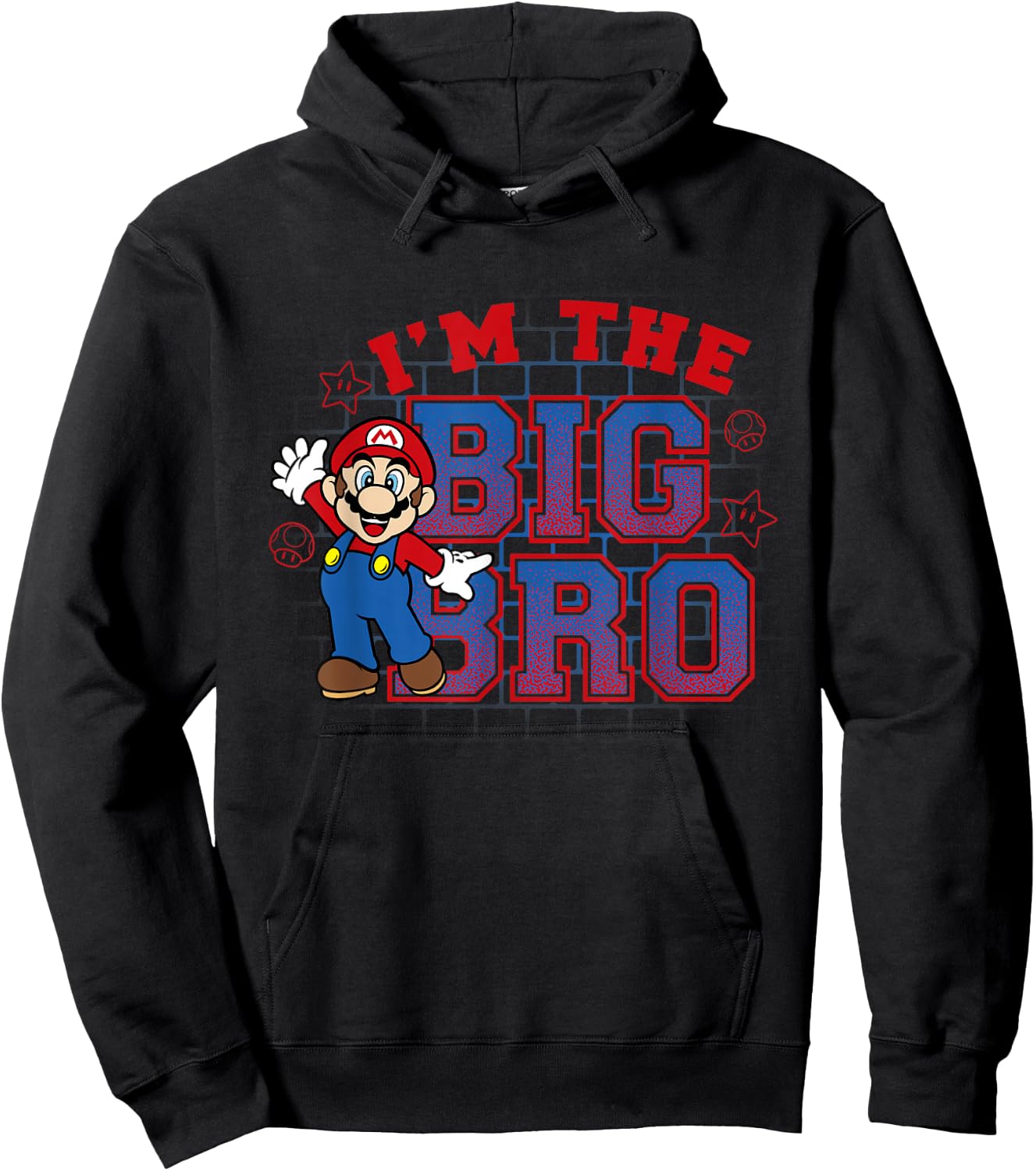 Super Mario I'm The Big Bro Portrait Text Hoodie - Hoodie | Black