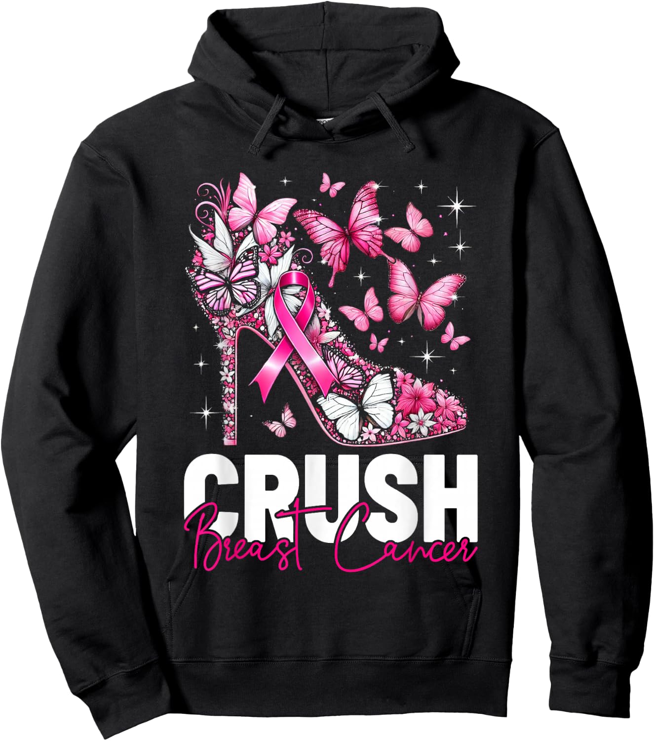 Crush Breast Cancer Awareness Bling Pink Ribbon Girls Hoodie - Hoodie | Black