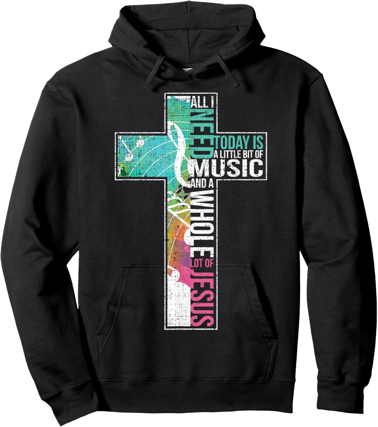 All I Need Is Music & Jesus Christian Cross Gospel Hoodie - Hoodie | Black