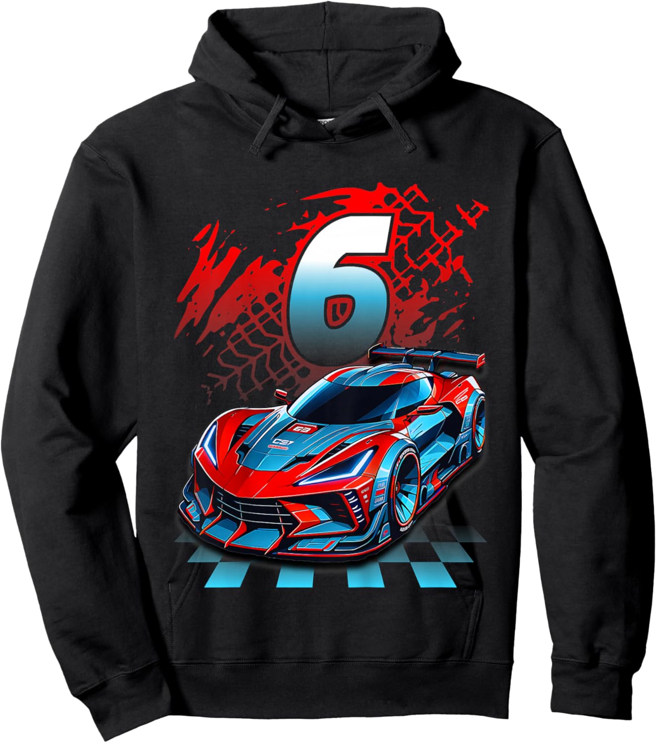 Kids 6 Year Old Race Car 6th Birthday Party Racing Racecar Hoodie - Hoodie | Black