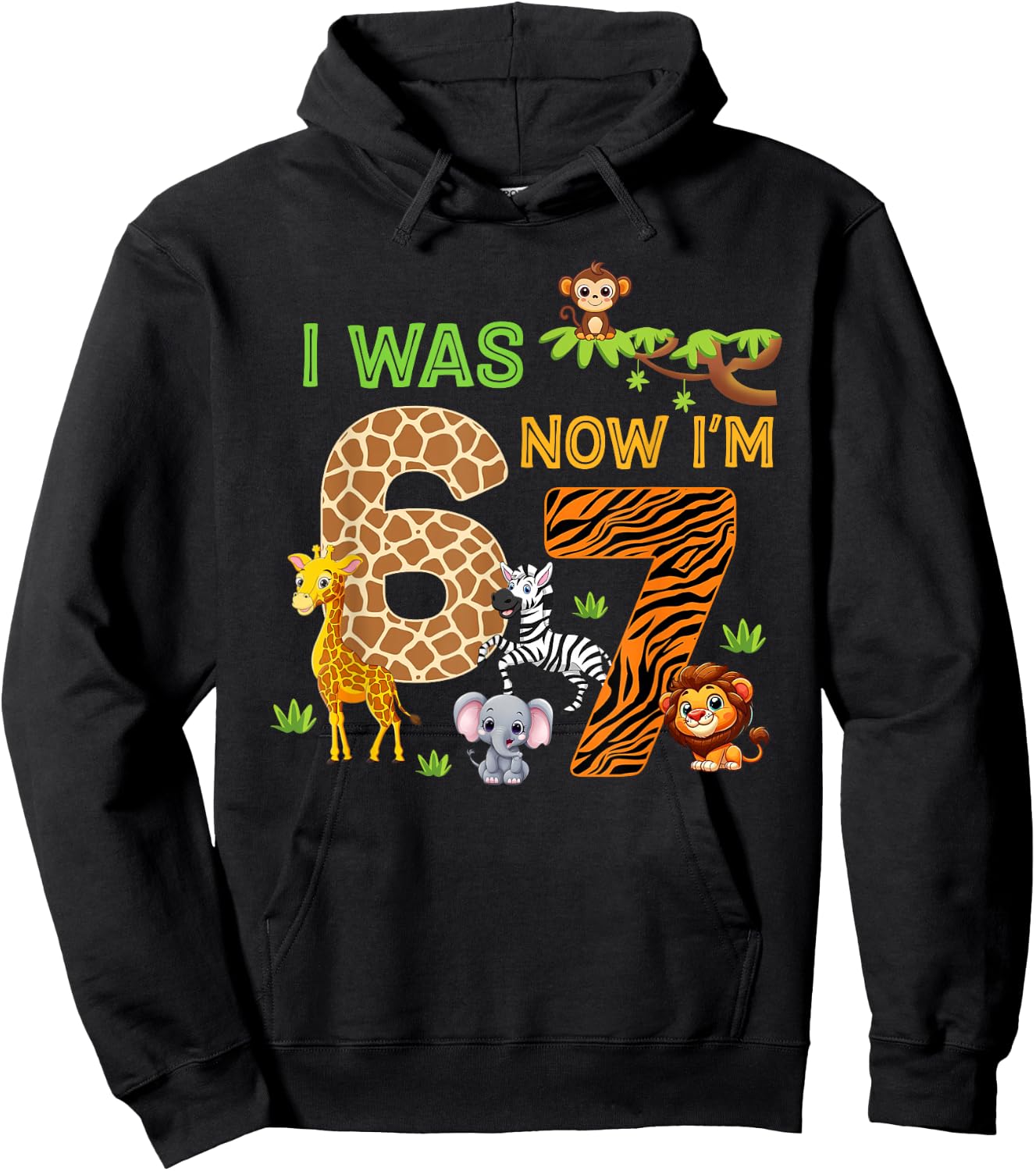I was 6 Now I'm 7 Wild 7th Birthday Kids Safari Zoo 6 7 Meme Hoodie - Hoodie | Black