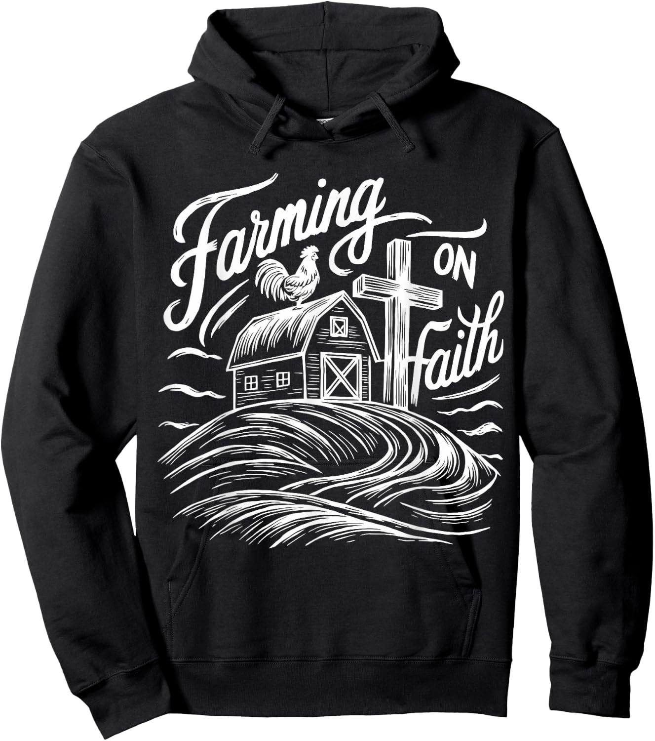 Farming on Faith Barn Cross Christian Farmer Religious Hoodie - Hoodie | Black